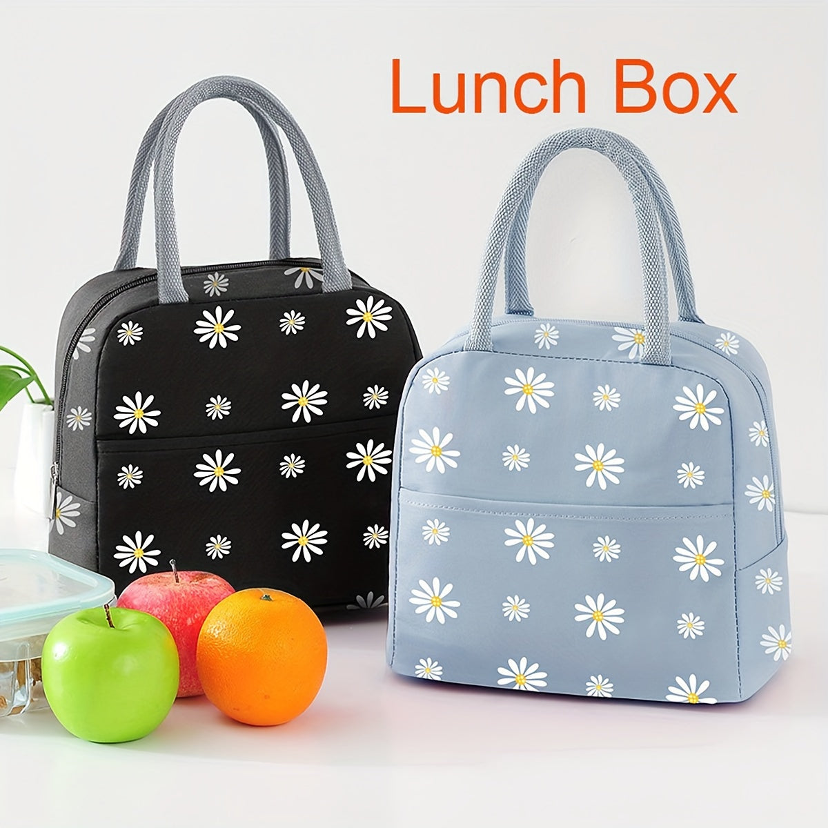 Large capacity Daisy-themed insulated lunch bag that is waterproof, perfect for students and office workers. Great for school, camping, and hiking.