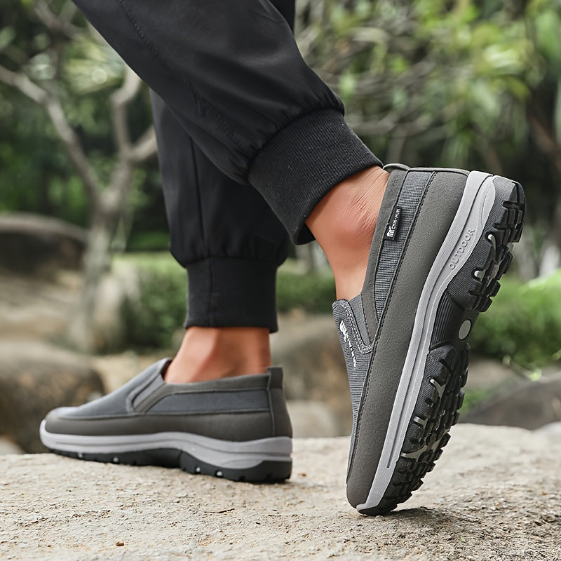 Sturdy non-slip slip-on sneakers for men, ideal for park workouts, camping, and hiking.