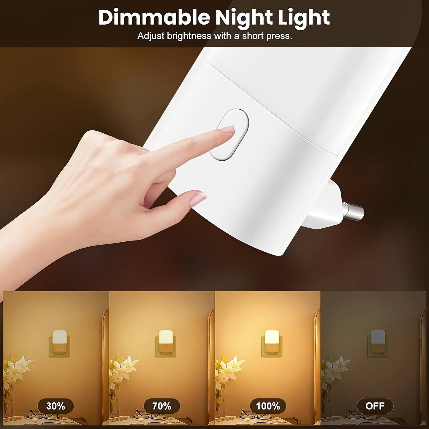 Half Set Smart LED Night Light, Warm White Wall Sconce with Adjustable Light Sensor for Bedroom, Bathroom, Kitchen, Hallway, Stairs. Modern Style, Plastic Material, 220V-240V, European Plug (No Battery Needed)