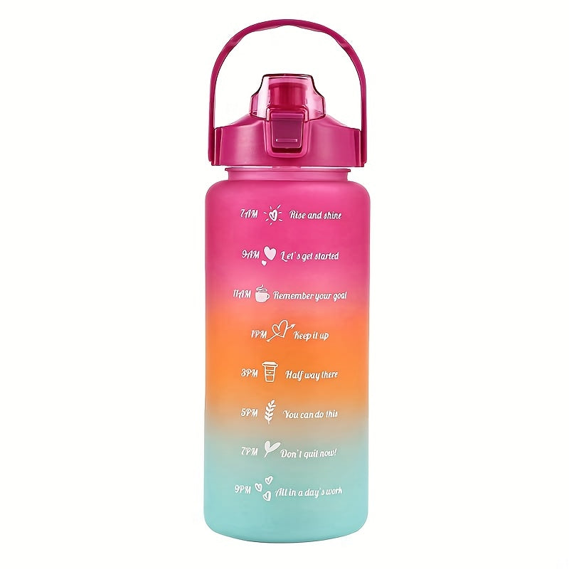 Motivational sports water bottle with straw, 2.3L capacity, lightweight and BPA-free. Perfect for running and outdoor camping.