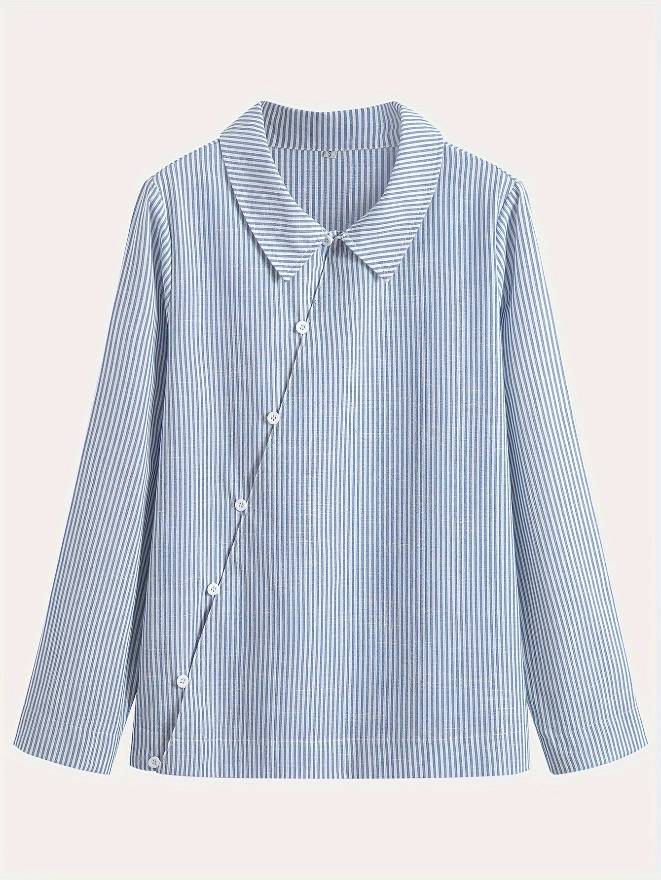 Casual striped cotton shirt for women with lapel collar, loose fit, and button front. Perfect for all seasons.