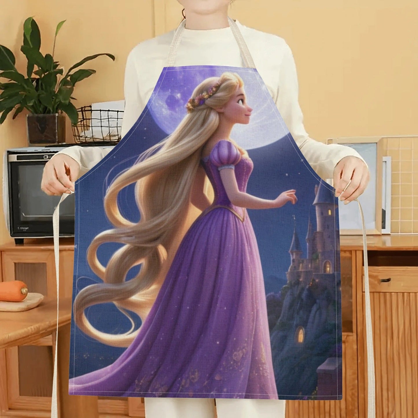 Disney Cinderella-Themed Waterproof Apron | Elegant Purple Design with Castle & Moon Illustration | Durable Polyester, One Size Fits All | Perfect for Hotels, Restaurants, Supermarkets, Fruit Shops, Milk Tea Stands, and Home Use | Storybook Style