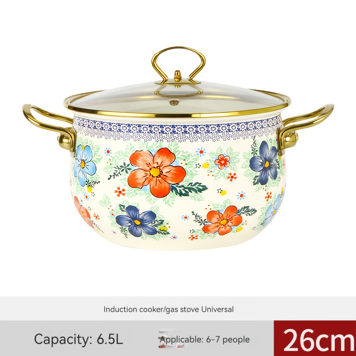 Enamel Soup & Stew Pot with Dual Handles - High-Quality Cookware for Gas & Induction Stoves, Ideal for Family Gatherings & Special Occasions - Includes Clear Lid for Easy Viewing