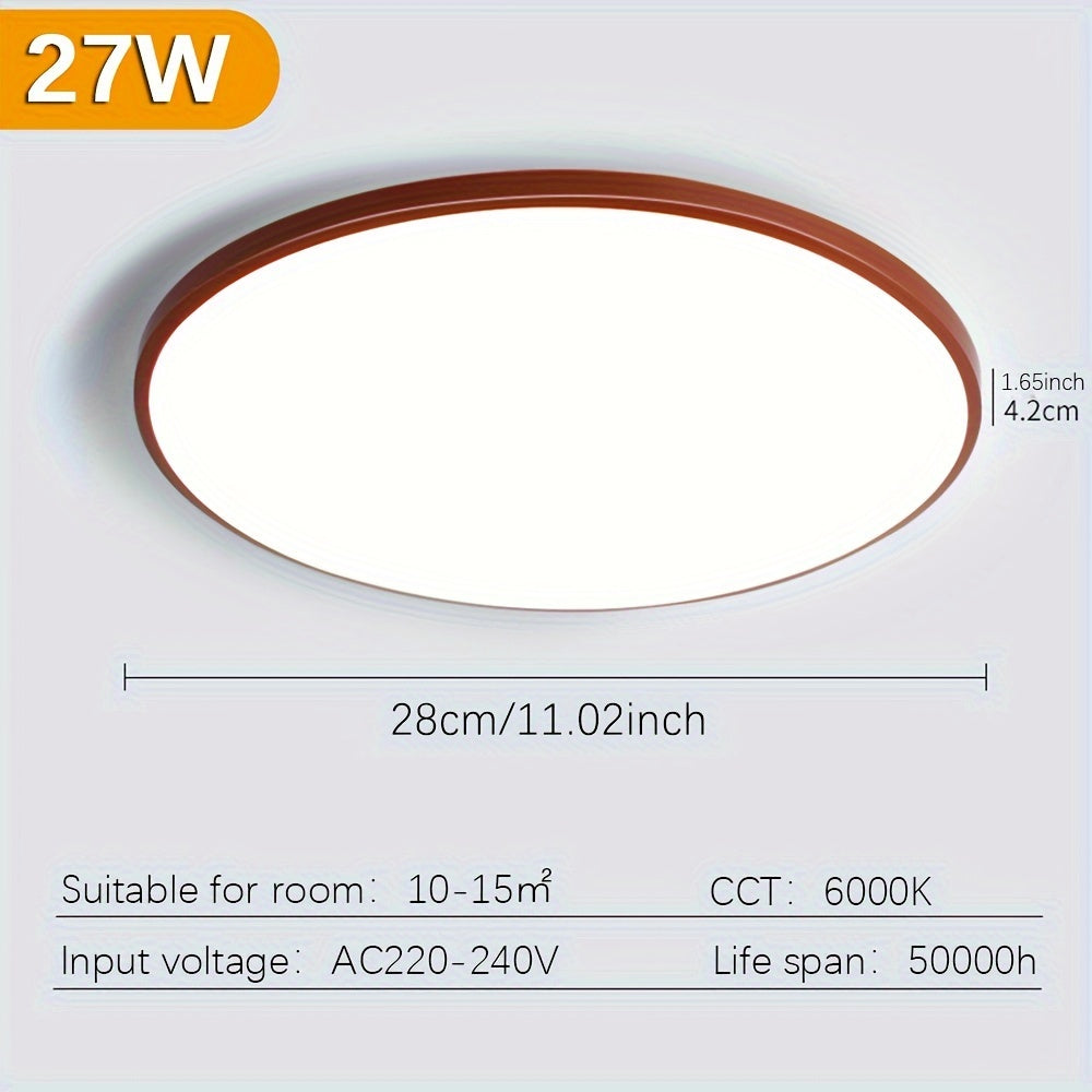 LED Ceiling Light available in 18W, 27W, and 36W sizes, modern design, suitable for bedroom, living room, bathroom, and balcony, comes in slim multicolor options.