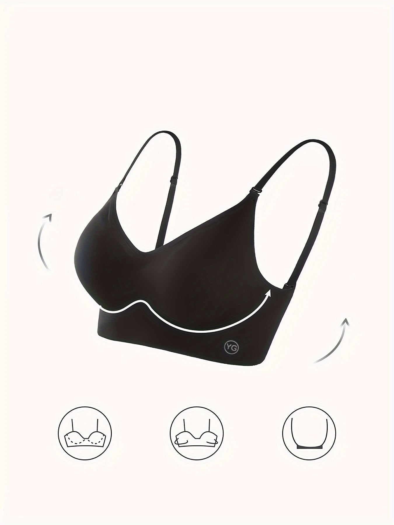 Wireless push-up bra with adjustable backless straps for a comfortable and invisible fit, in multiple sizes.