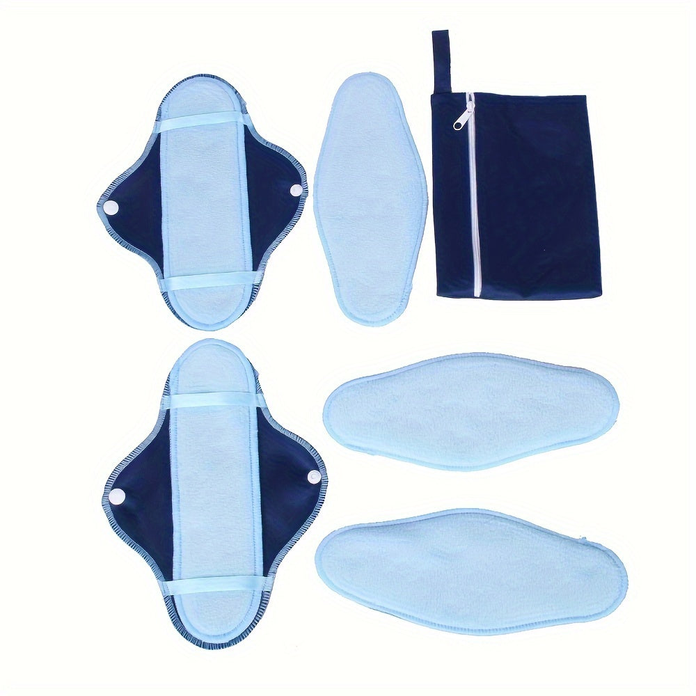 8 reusable blue polar fleece menstrual pads for daily use, waterproof and washable. Suitable for periods and as a panty liner.