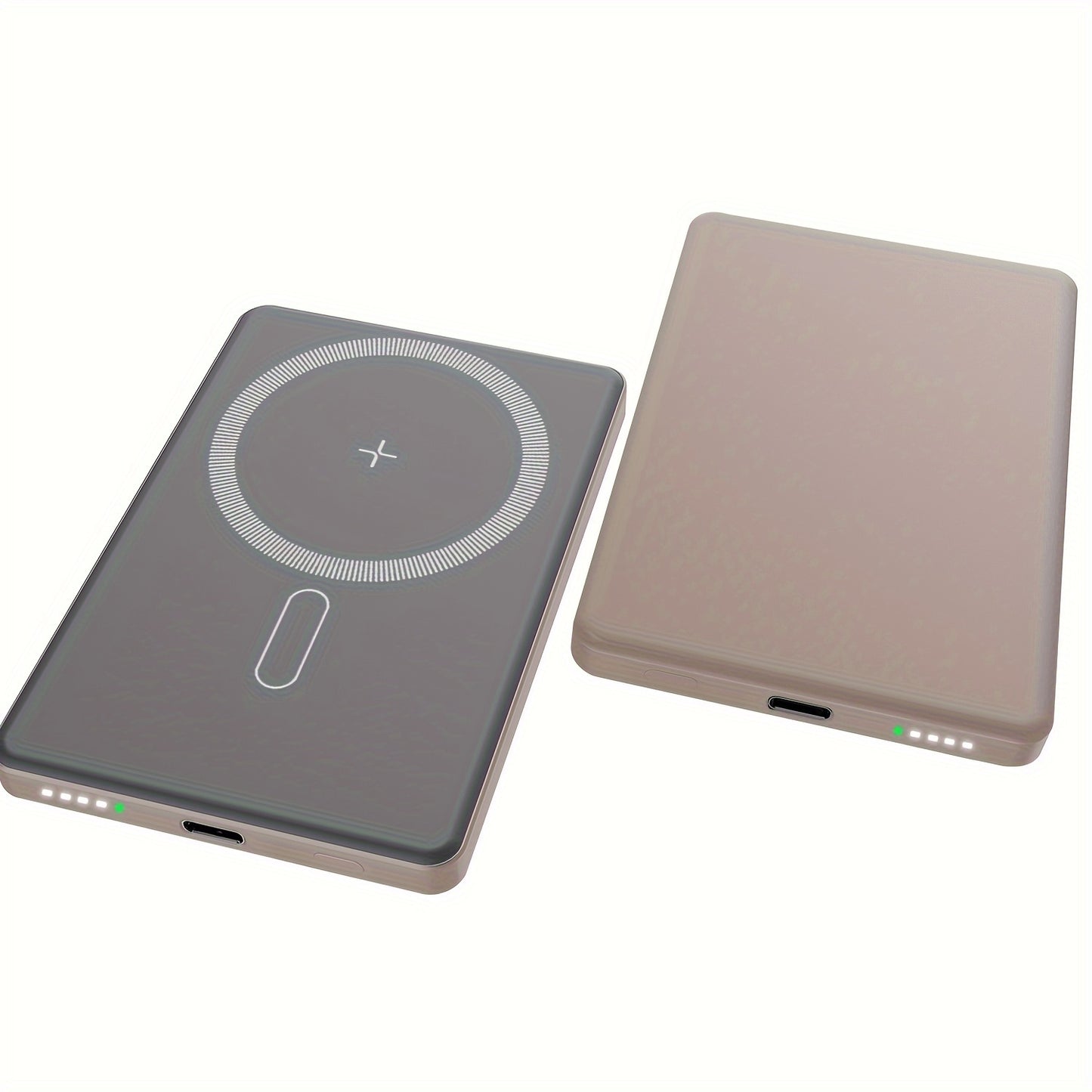 Aluminum wireless power bank with fast charging for iPhone and Android, ideal for travel emergencies.