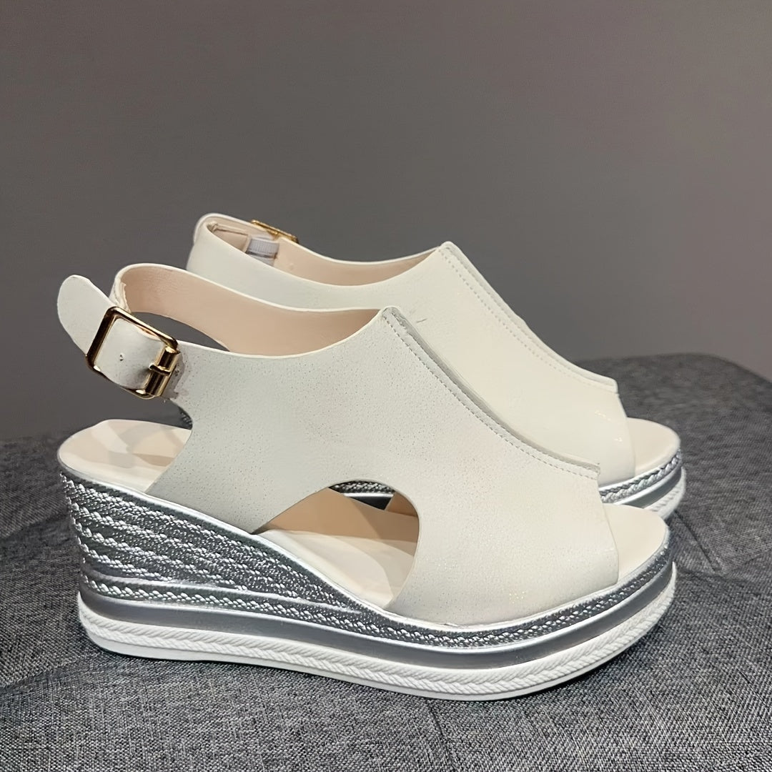 New material fish mouth sandals with thick-soled wedge heel.