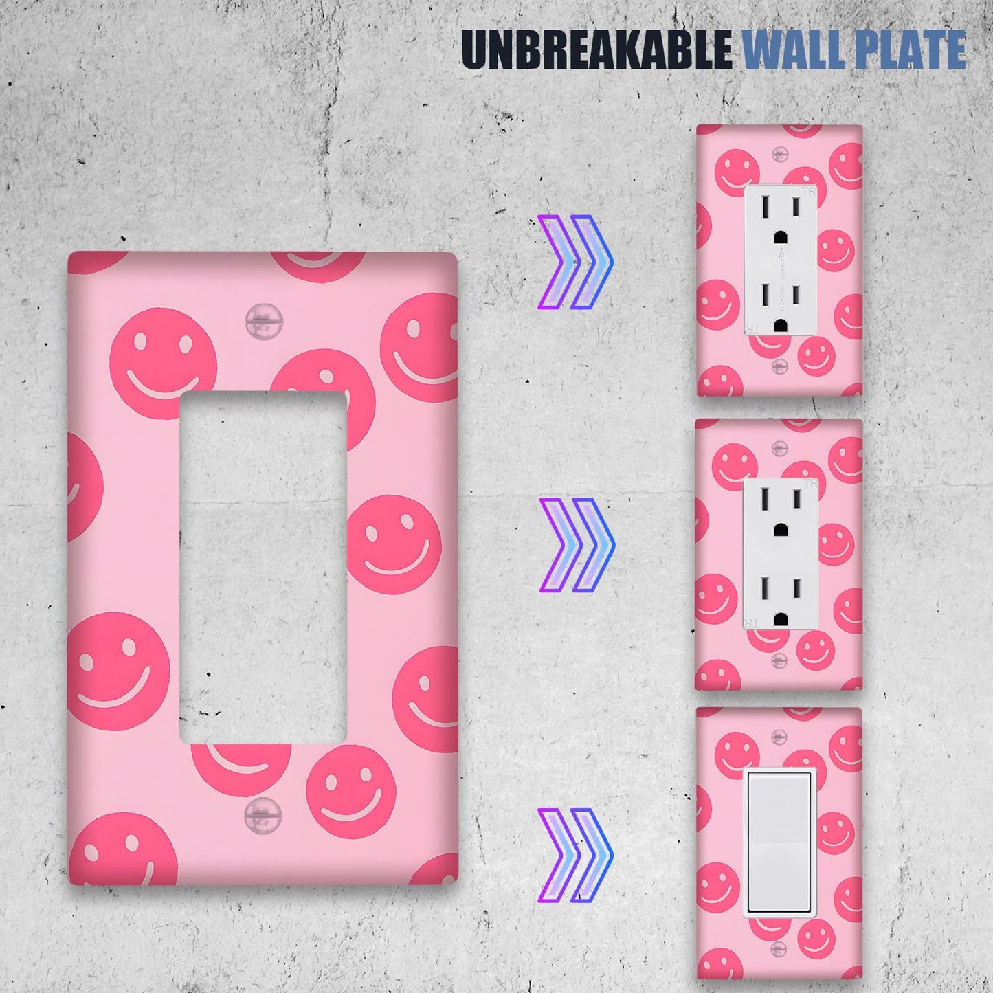 1pc Pink Smile Face Wall Plate Cover, decorative light switch outlet panel, no battery needed, easy to clean, suitable for home wall decor in bedroom or kitchen.