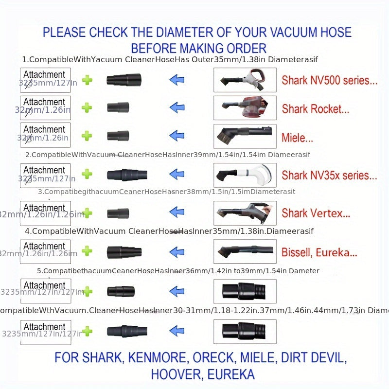 Vacuum Hose Adapter Kit - Includes 6 Pieces of Durable Plastic Connectors Compatible with Pool & Wet/Dry Vacuums.