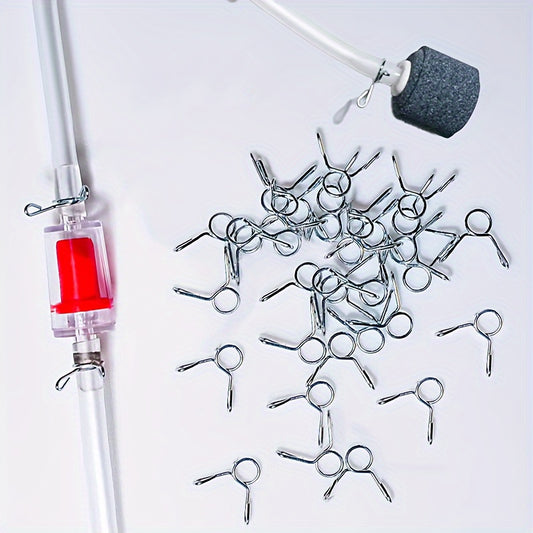 20/30 dona zanglamas po'latdan yasalgan akvarium kislorod quvurlari kliplari, 5 mm ichki diametrga ega, qo'l bilan siqish, bo'shashmaslik dizayni, batareyasiz.