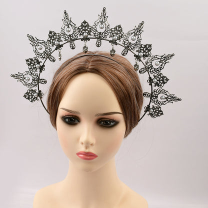 One piece of fashion vintage hair accessory - Goddess Crown Tiara featuring faux pearl metal and a golden crown headband hairband.