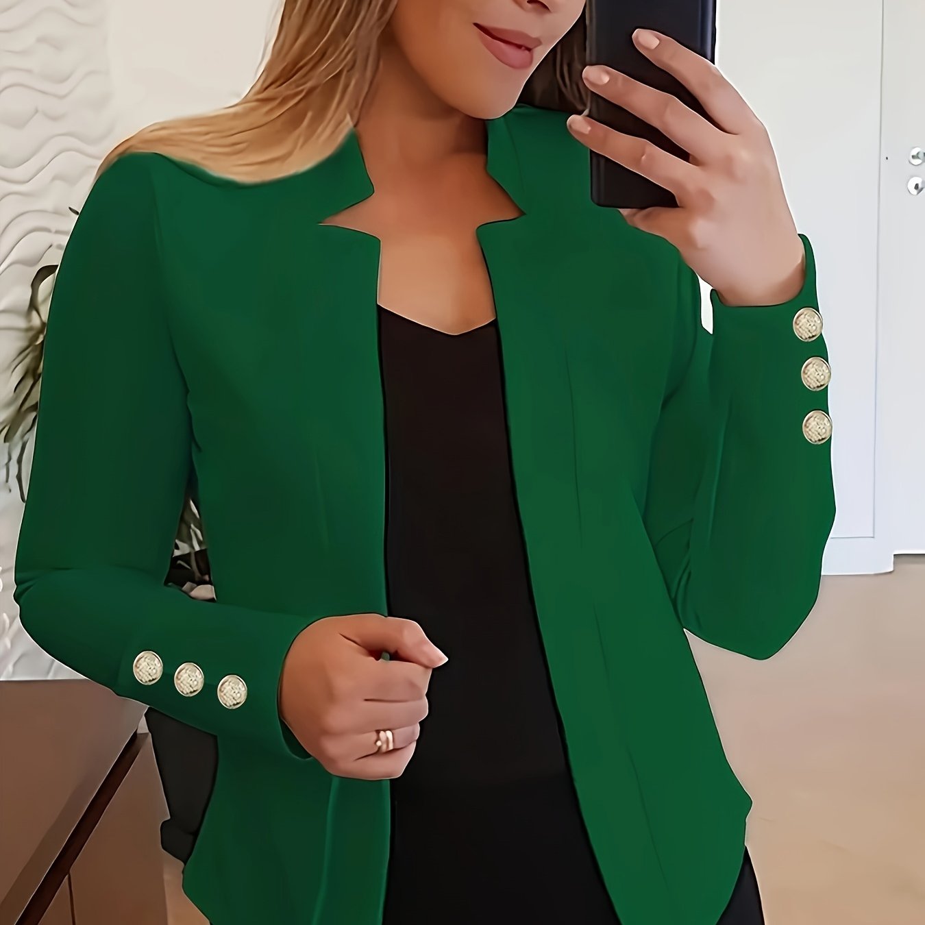 1pc Plus Size Solid Color Cardigan Jacket with Faux Button Detail, Polyester Knit Fabric, Notched Lapel, Spring/Autumn Outerwear