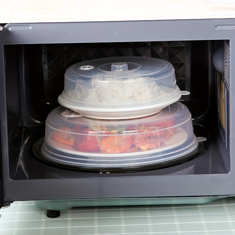 Two pieces of microwave oven fresh-keeping covers that also double as anti-splash bowl covers made of transparent plastic, ideal for maintaining freshness in the kitchen and household.