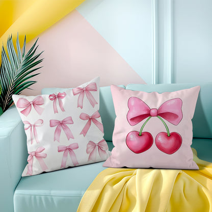 4 pink bow pillow covers for sofa, 45*45cm, single-sided print, peach skin material