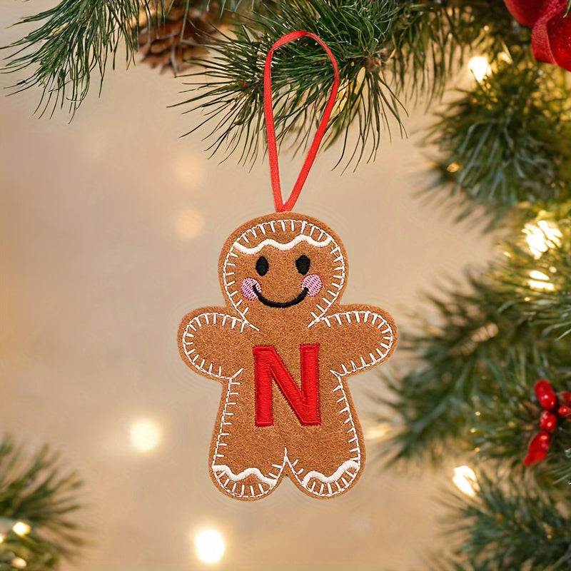 Embroidered gingerbread man ornament for Christmas decoration, made of fabric material. Classic style and no power required. Perfect for home and kitchen use.