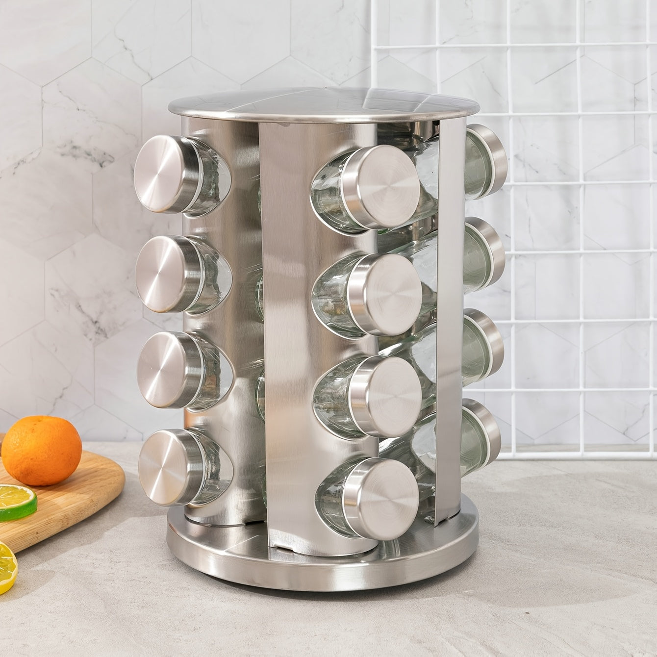 1 piece of Spice Rack Set with Revolving Countertop Spice Rack, Spice Jars, and Seasonings Sets for Countertop or Cabinet Organization. This Multifunctional Rotating Seasoning Organizer is perfect for Kitchen Spice Storage and comes with a Spice Tower