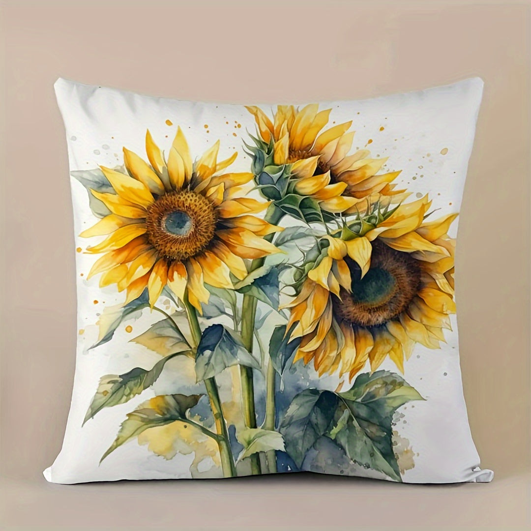 Retro Country Home Decor Sunflower Print Cushion Cover - Soft Polyester Square Pillowcase for Sofa & Bedroom, 45.72x45.72cm