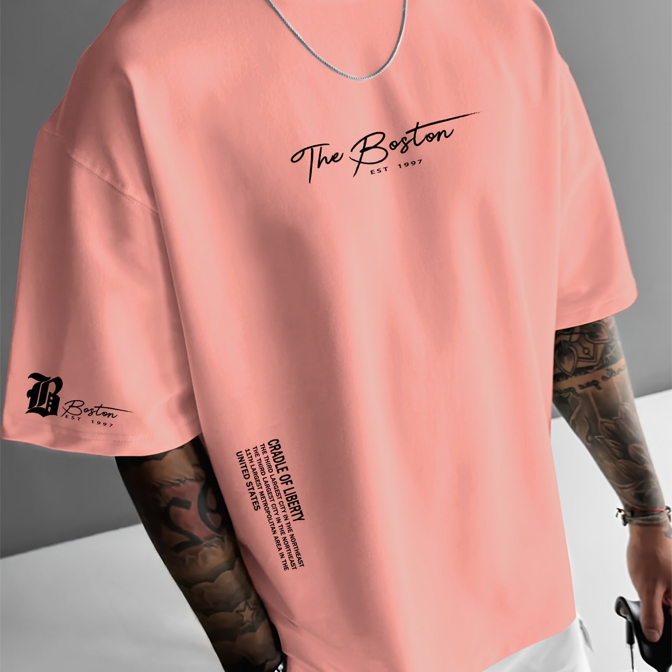 Men's European & American Letter Print Graphic Tee with "THE BETON" Design - 100% Polyester, Crew Neck, Relaxed Fit, Machine Washable, Ideal for Summer Casual Wear