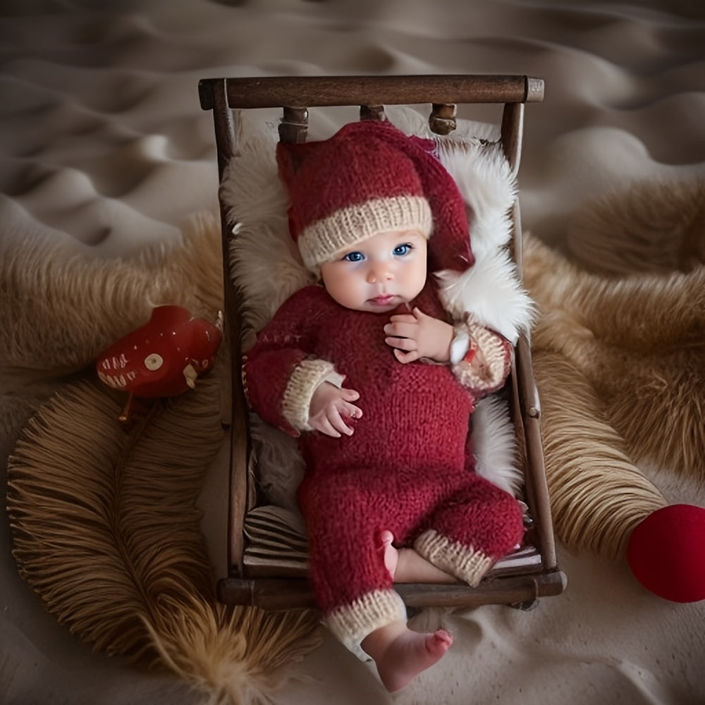 Newborn Christmas Theme Photography Clothing Set featuring Hat and Jumpsuit for Baby Photos - Perfect Souvenir Set for Newborns