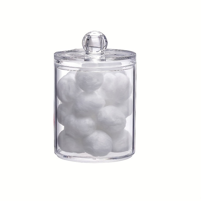 1pc 8oz Swab Holder, Buds Ball Dispenser, Bathroom Canister, Clear Apothecary Jar, Storage Bins for Home Organization