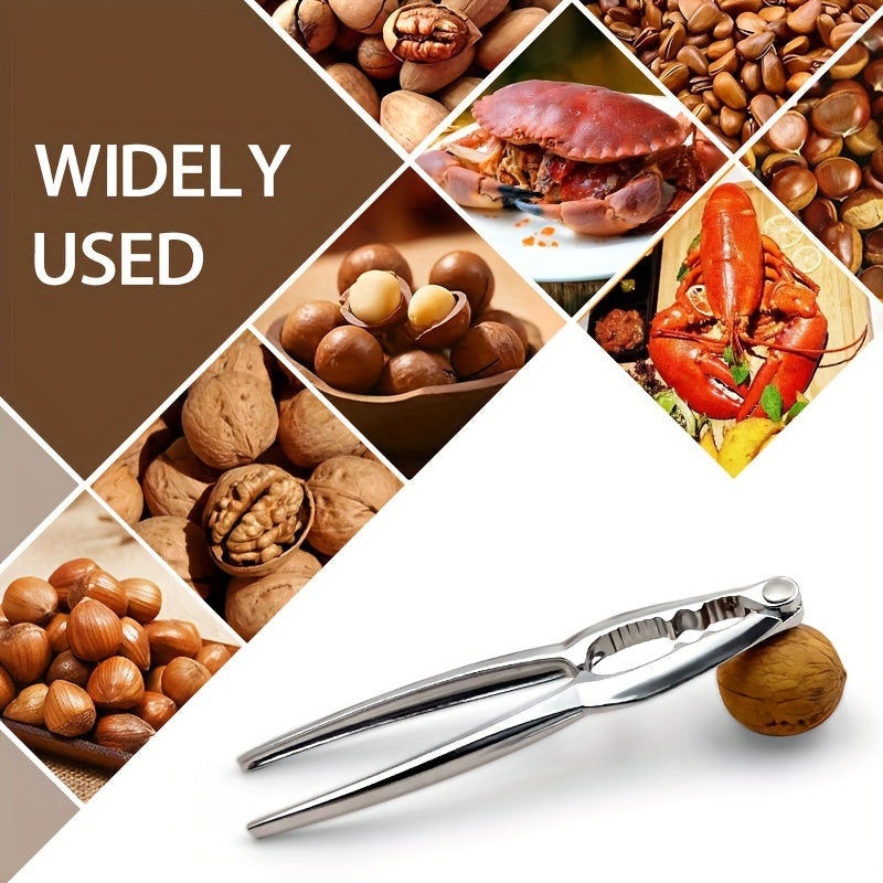 A durable metal kitchen gadget that easily cracks walnuts, hazelnuts, and more - the ultimate versatile nutcracker tool.