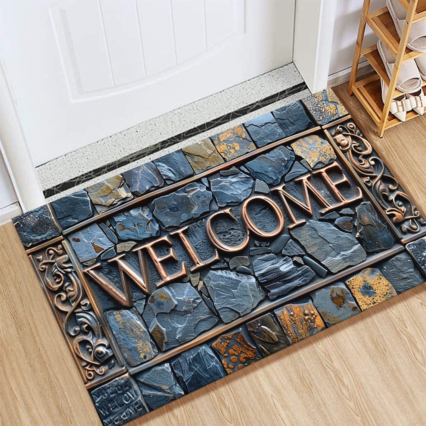 3D Real Stone Pattern Cobblestone Welcome Mat - Durable, Non-Slip & Waterproof, Easy to Clean Polyester Mat for Home Decor, Ideal for Entryway, Living Room, Bathroom, and Outdoor Spaces.