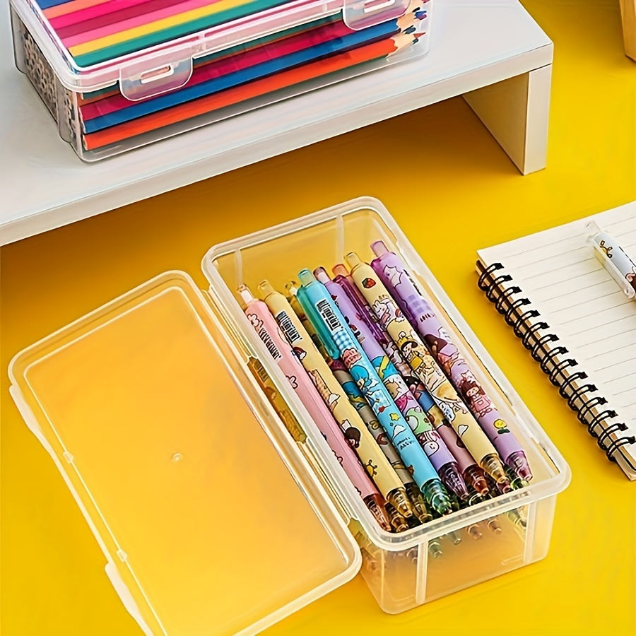 4 Large Capacity Transparent Pencil Cases - Durable Plastic, Multi-Use Storage Boxes for School & Office Supplies