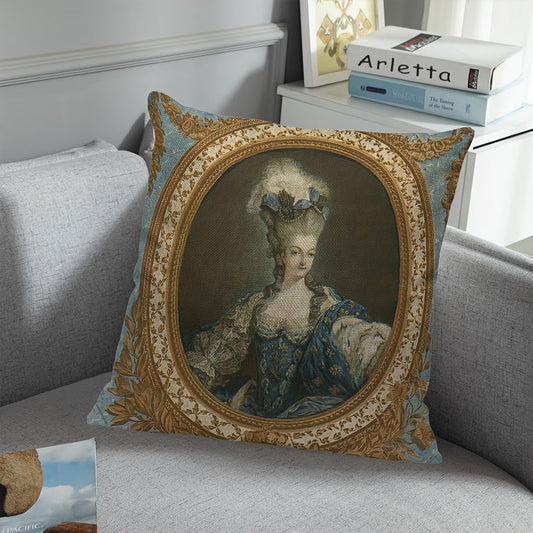 Elegant 1pc Marie Antoinette Portrait Fine Art Pillow Cover made of polyester, measuring 45.72x45.72 cm. This decorative cushion case features an elegant design and is perfect for adding a touch of sophistication to your bedroom, living room, sofa, or