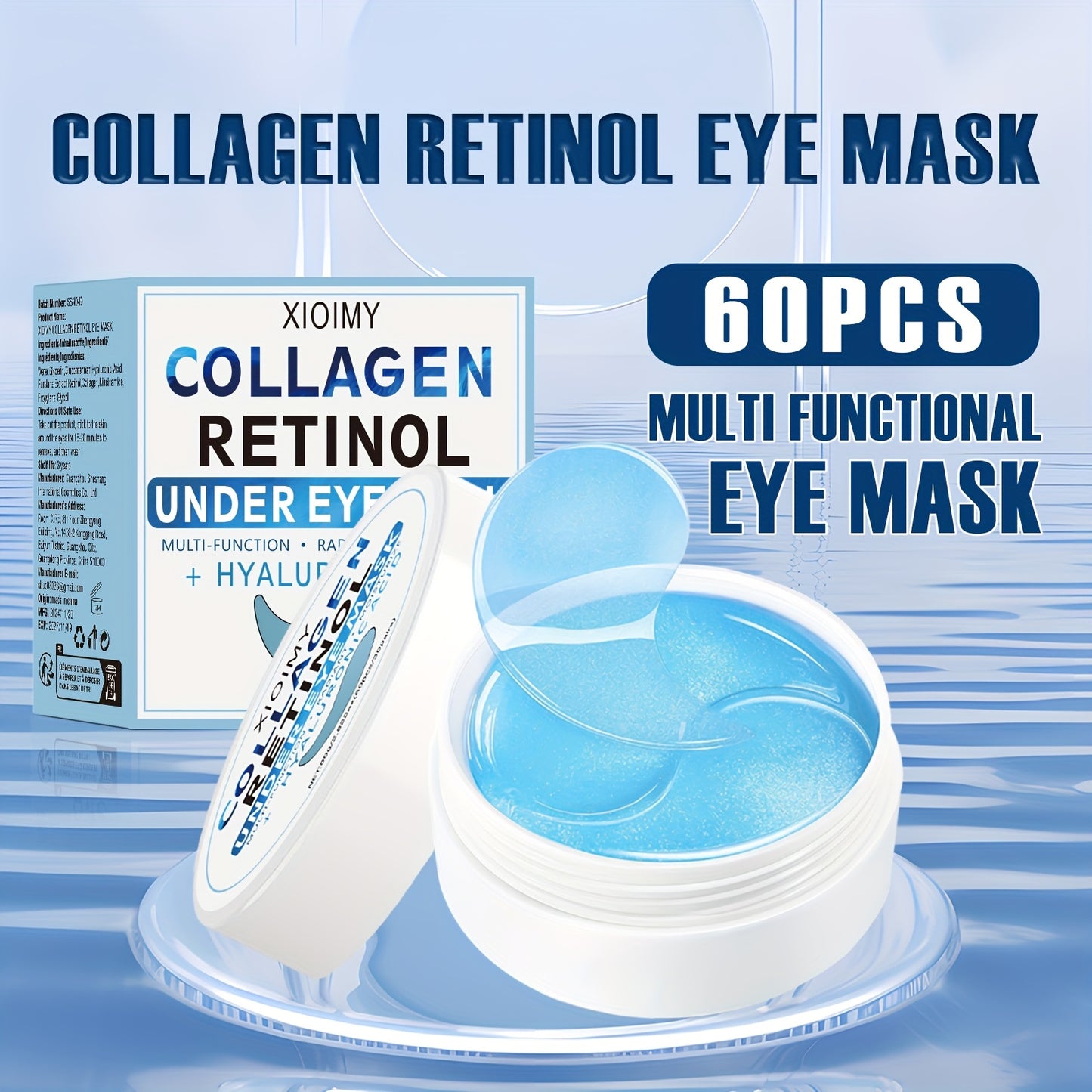 60pcs Collagen and Retinol Hydrogel Eye Mask for powerful moisturization, firming, and smoothing eye skin.