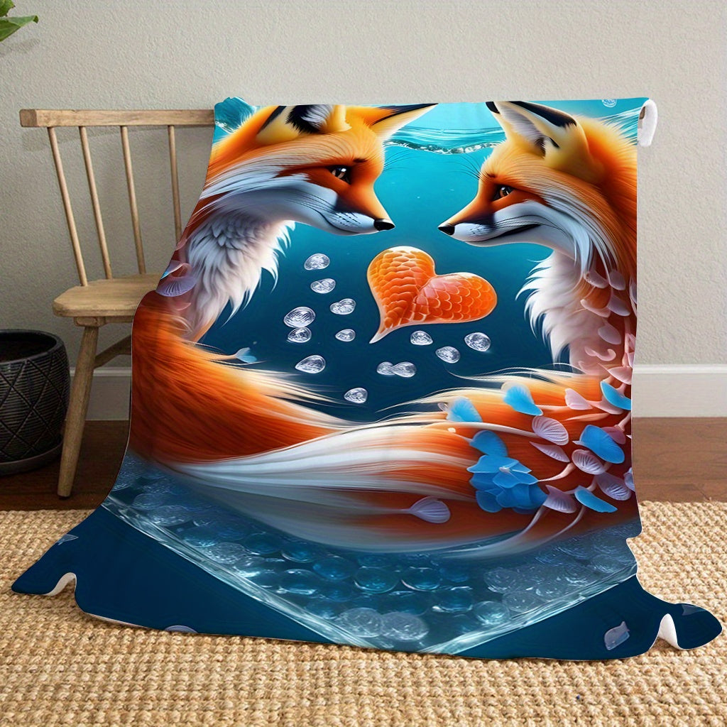 Our versatile Love Fox Print Soft Throw Blanket is the perfect all-season gift. Featuring a contemporary style and made from cozy polyester flannel, this blanket is adorned with a digital print of foxes. It is machine washable and has a fabric weight of