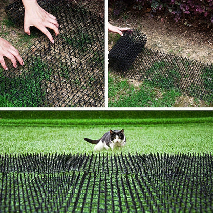 Cat and dog repellent mat with spikes for indoor and outdoor use. Comes with 8 garden nails.