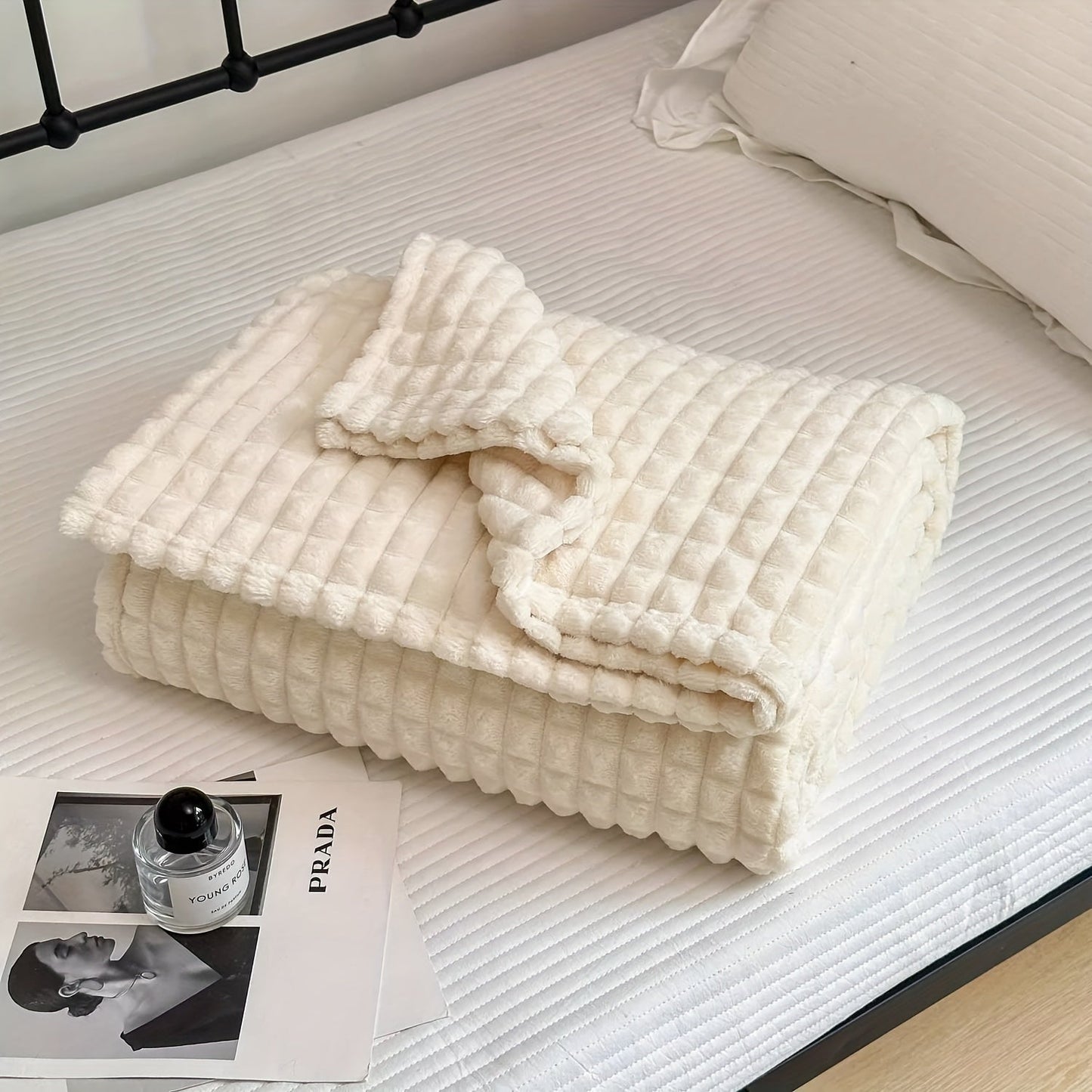 Checkered Faux Rabbit Fur Blanket - Warm and Cozy Throw for Couch, Bed, or Sofa - Soft and Soothing Blanket