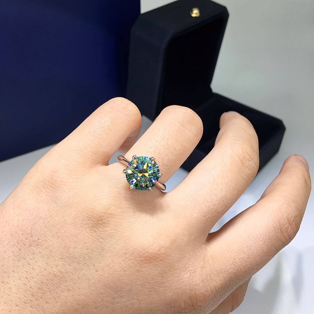 Stunning 5 Carat Green Moissanite Engagement Ring in 925 Sterling Silver, Ideal for Weddings & Special Events, Comes with Valentine's Day Gift Box