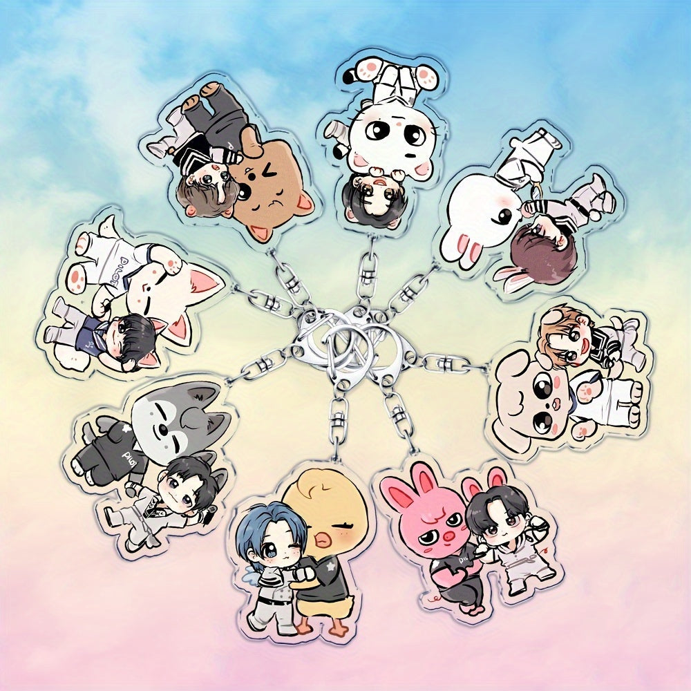 Acrylic Keychain with Adorable Cartoon Animal Design Inspired by K-Pop, Double-Sided Charm for Bags & Keys, Ideal Gift for Fans