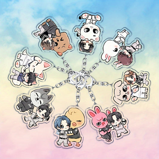 Acrylic Keychain with Adorable Cartoon Animal Design Inspired by K-Pop, Double-Sided Charm for Bags & Keys, Ideal Gift for Fans