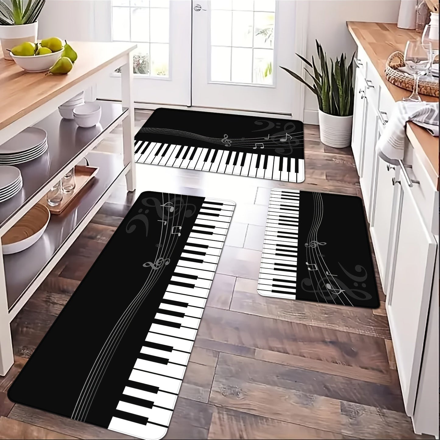 Piano Key Kitchen Floor Mat, Non-Slip and Oil-Proof with Flannel Softness, Waterproof and Dirt-Resistant. Machine Washable for Easy Cleaning. Perfect for Entrances, Kitchen, Living Room, Laundry, Bathroom. Decorative and Water-Absorbing Mat.