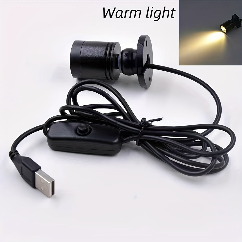 USB-Powered Mini LED Spotlight with 146.3cm Cable for various uses, in Cold White, Warm White, Green, Red, Blue, Yellow.