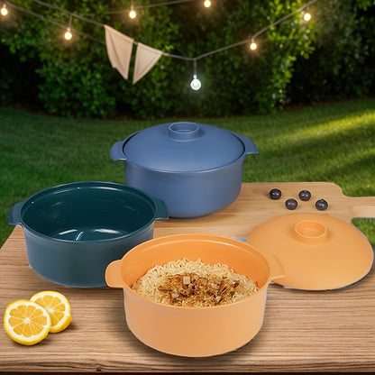 Durable, non-slip salad bowl with lid, microwave safe, novelty shape, ideal for grains, pasta, picnics, camping.