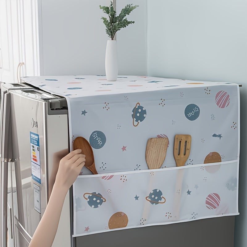 Daisy Pattern Refrigerator Cover - Waterproof & Dustproof, with Storage Pocket - Made of Food-Safe Plastic, suitable for Single & Double Door Fridges and Washing Machines - Includes Protective Cloth Box & Towels