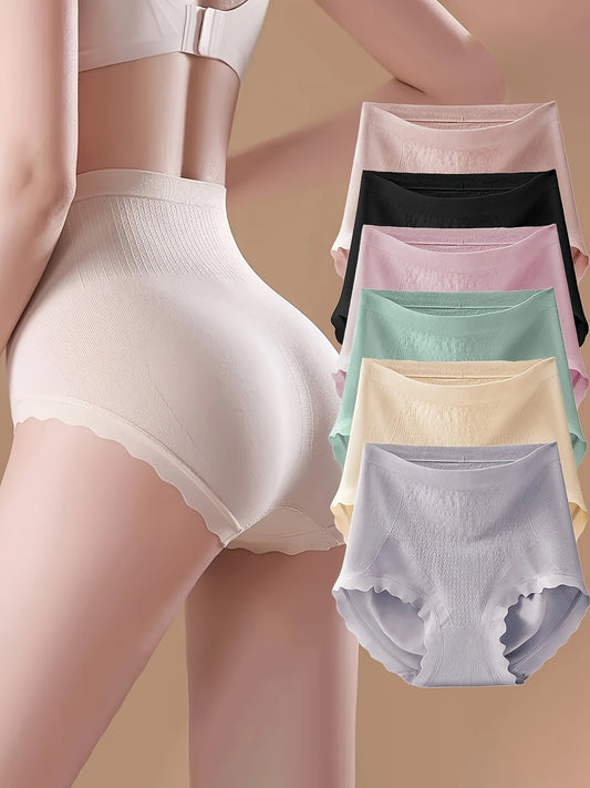 - 6 High Waist Solid Panties for Breathable and Comfortable Tummy Control, Women's Lingerie and Underwear