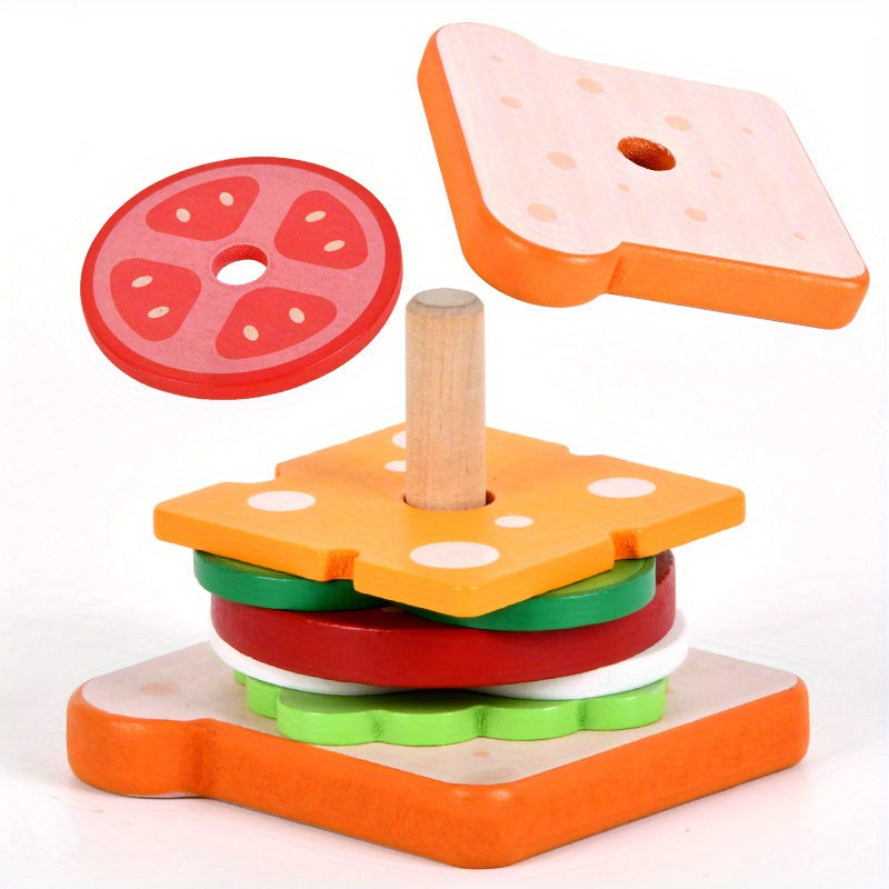 Children's Wooden Pretend Hamburger and Sandwich Set with Matching Props, Cutting Food, Kitchen Tools, Perfect for Kindergarten Family Toys, Ideal Gifts for Christmas, Halloween, and Thanksgiving