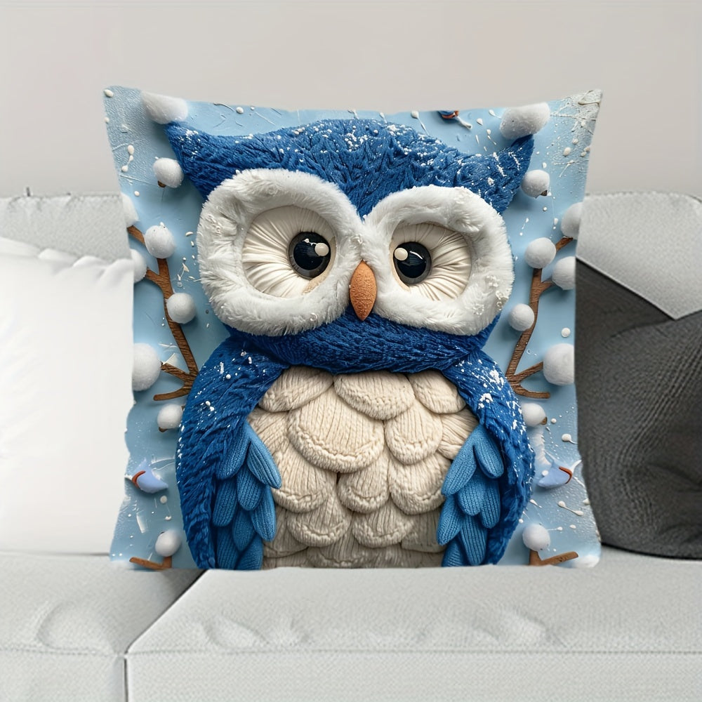 Christmas owl pillow cover, 44.96cm x 44.96cm, single-sided digital print, for sofa, living room, bedroom decoration - no pillow insert included.