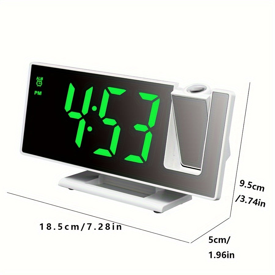 1pc Multi-Function LED Projection Alarm Clock with 180° Flat Display, Time-Date-Temperature Switching, USB Powered, Black Square Design, Modern Digital Clock with Adjustable Projection.