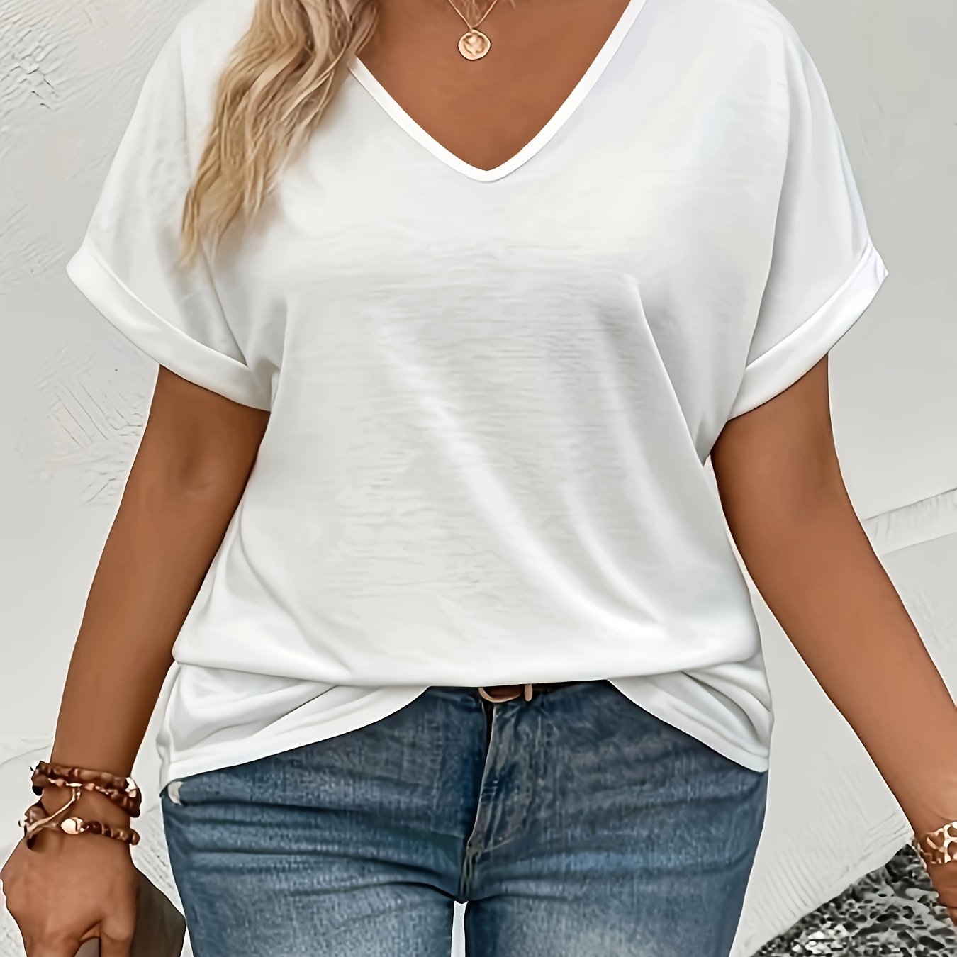 Popular Large Solid V-Neck T-Shirt