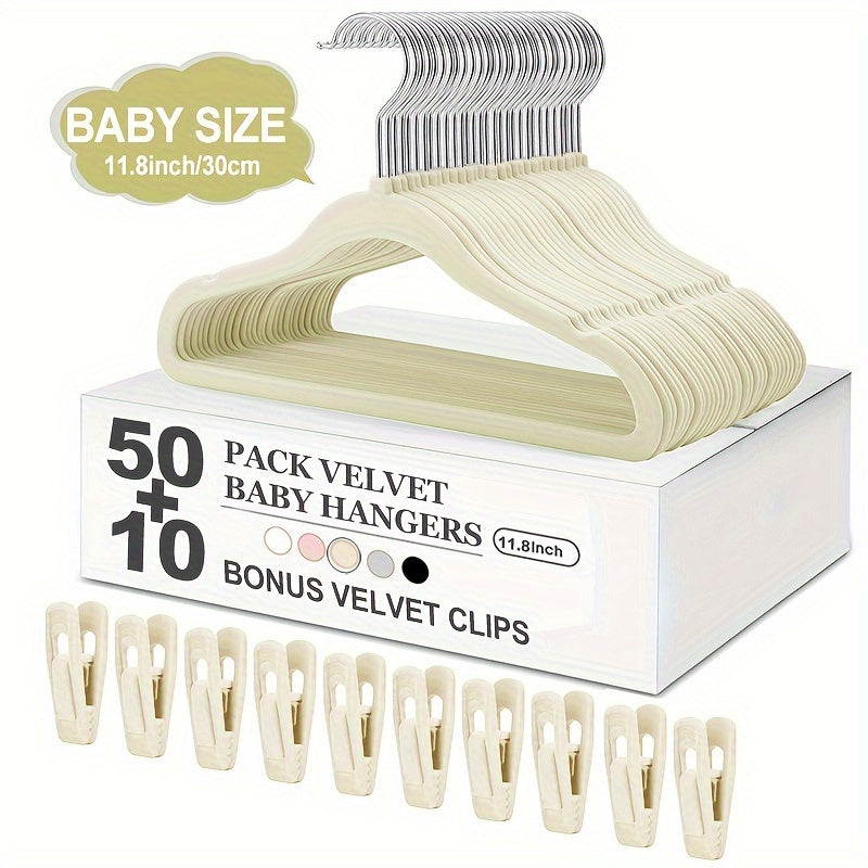 This set includes 50 velvet clothes storage hangers, ideal for drying children's clothes. The durable, anti-slip design ensures secure storage and organization in any household space, from bathrooms to bedrooms, closets to wardrobes, and even dorm rooms.