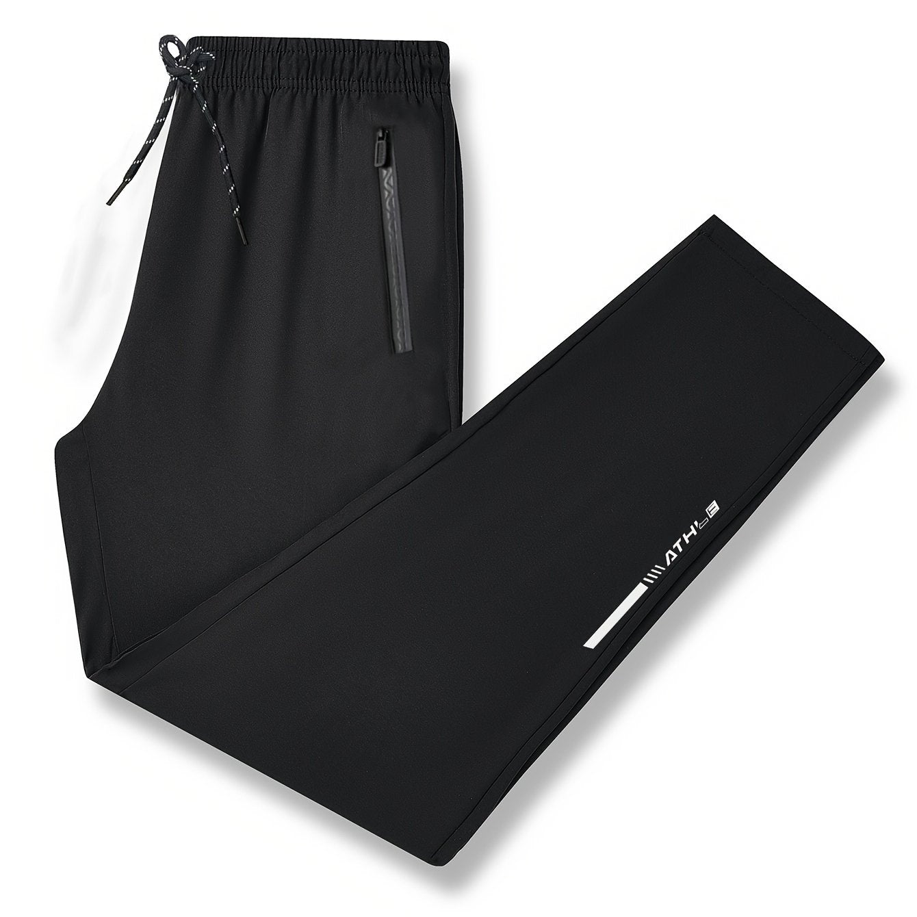 Men's loose-fit polyester pants, breathable and quick-drying, perfect for running and fitness. Features regular length, zipper detail, and printed pattern, ideal for spring and fall.