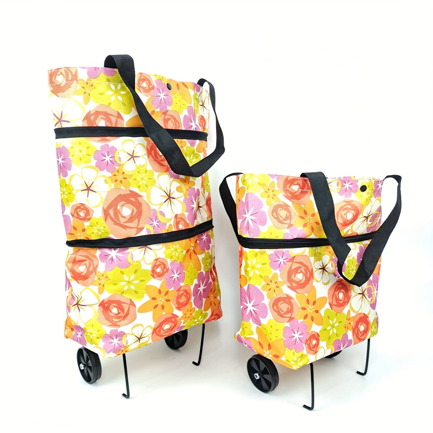 Reusable shopping bag with wheels, large capacity, foldable, multifunctional for storage and shopping.