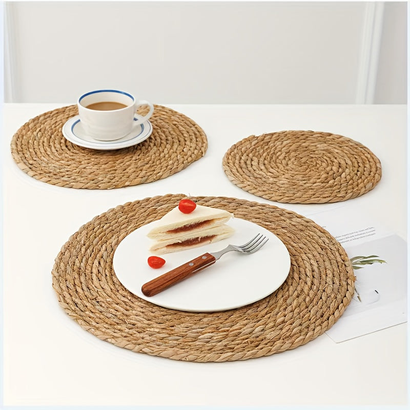 2/4/6pcs Pure Natural Rustic Style Hand-woven Placemats, Heat Insulation Table Mats, Suitable for Holidays, Weddings, Kitchen Supplies, and Room Decor.