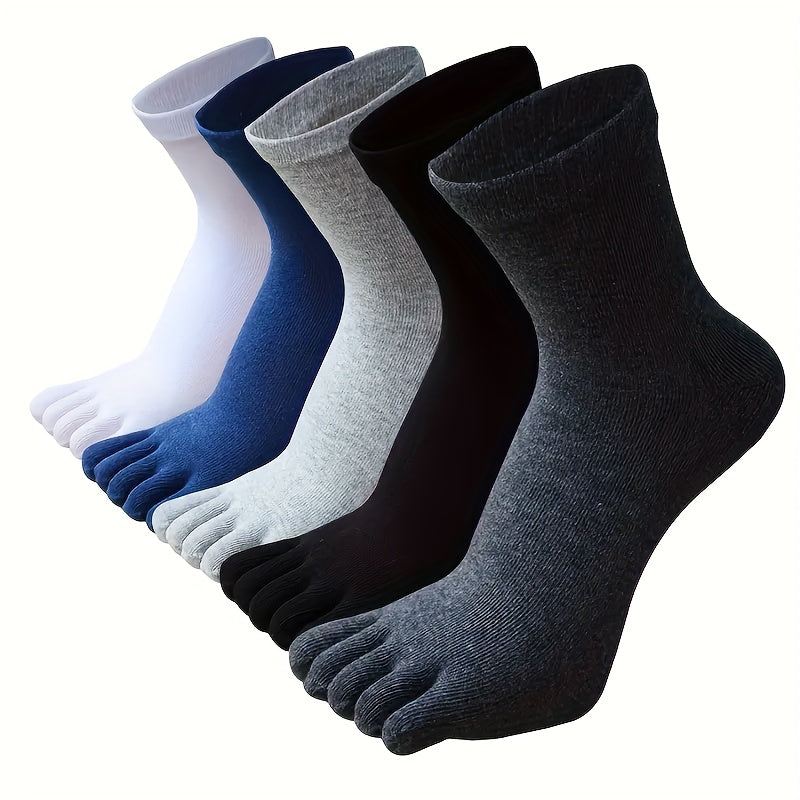 5 or 10 pairs of men's solid color mid-tube five-finger socks, breathable split toe socks.